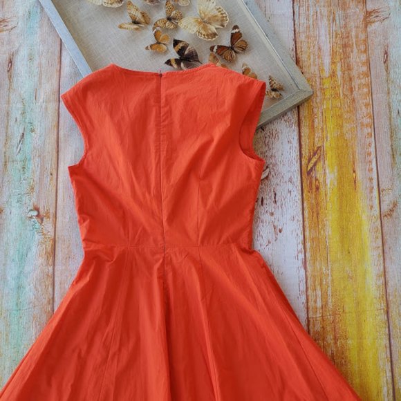 Odeeh Orange Pleated A-Line Cotton Midi Dress 36 S - Picture 5 of 8